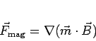 \begin{displaymath}
\vec{F}_{\rm mag} = \nabla(\vec{m}\cdot\vec{B})
\end{displaymath}
